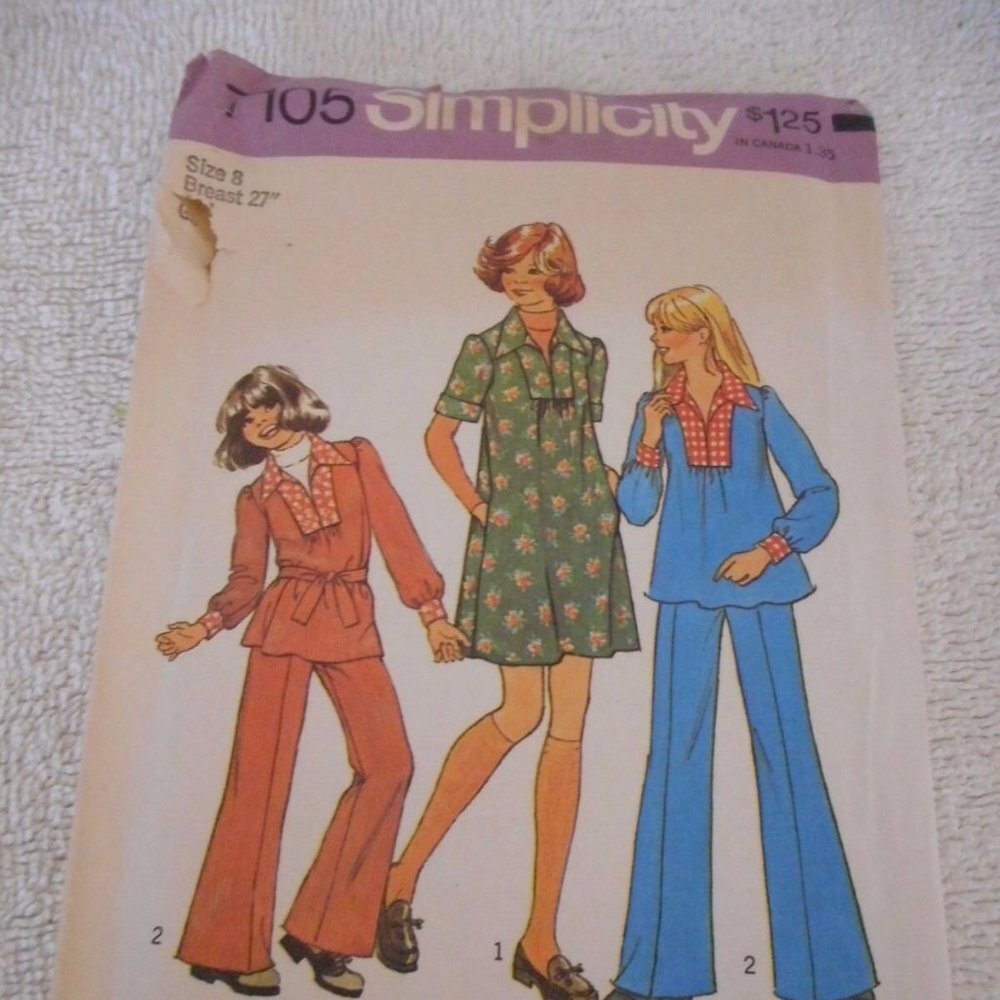 Vntg Simplicity 7105 cut dress top & pants pattern